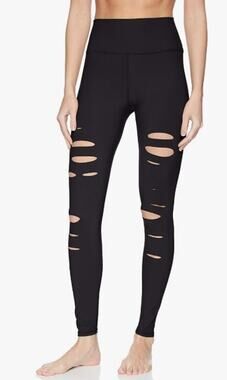 Alo Yoga Women's High Waisted Ripped Warrior Legging Black Size Small Yoga Pants